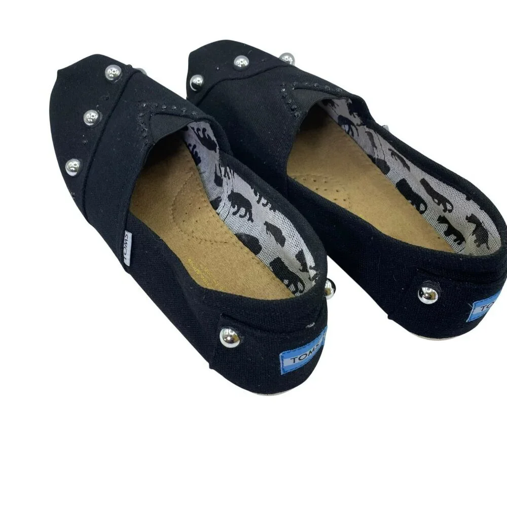 TOMS Women Classic Canvas Slip-Ons Studded Black Rhinestone Alpargatas Size 11 M